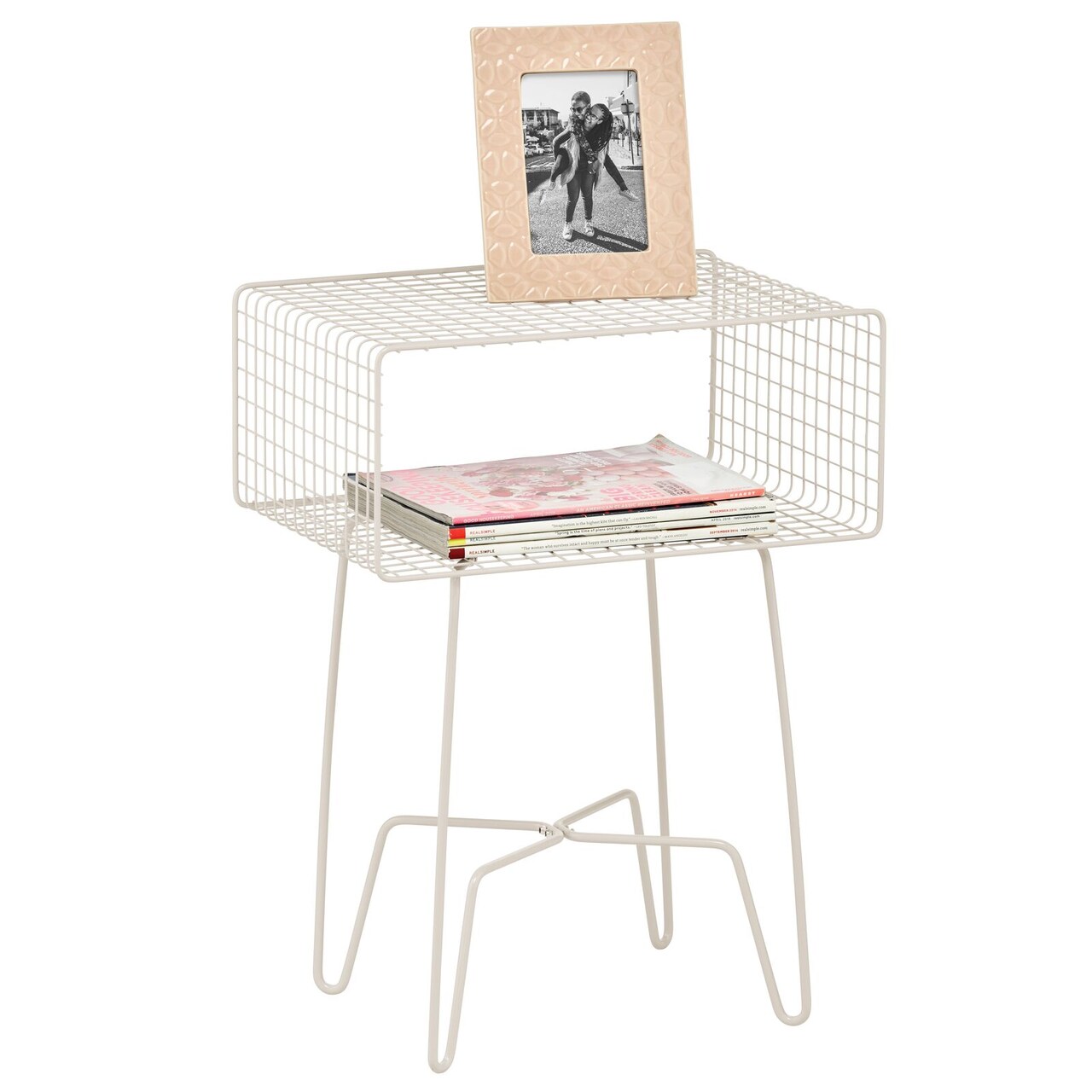 mDesign Modern Farmhouse Home Decor End Table, Wire Grid Storage Shelf